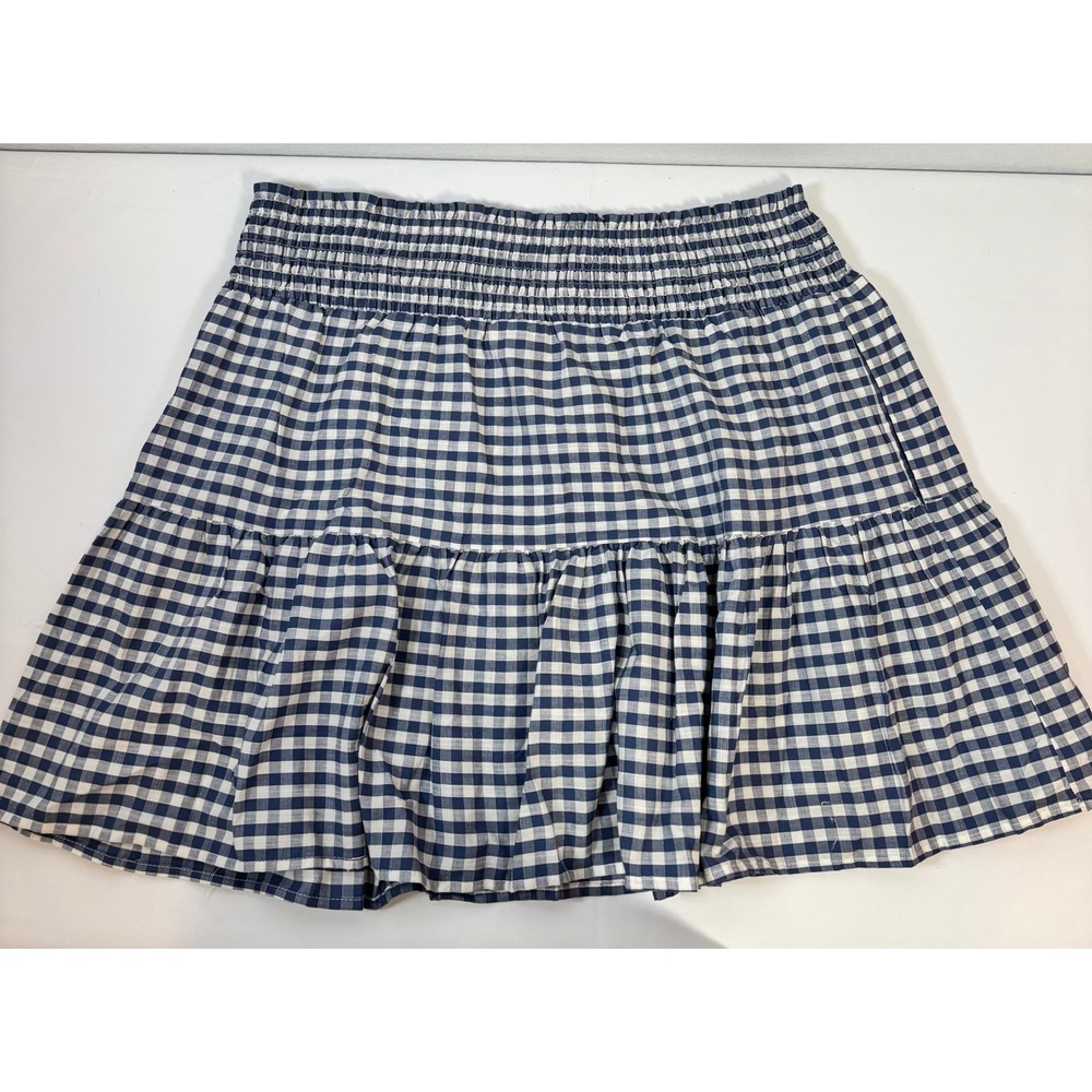 Universal Thread Blue Gingham Smocked Tiered Mini Skirt Plus Size 1X Cotton
